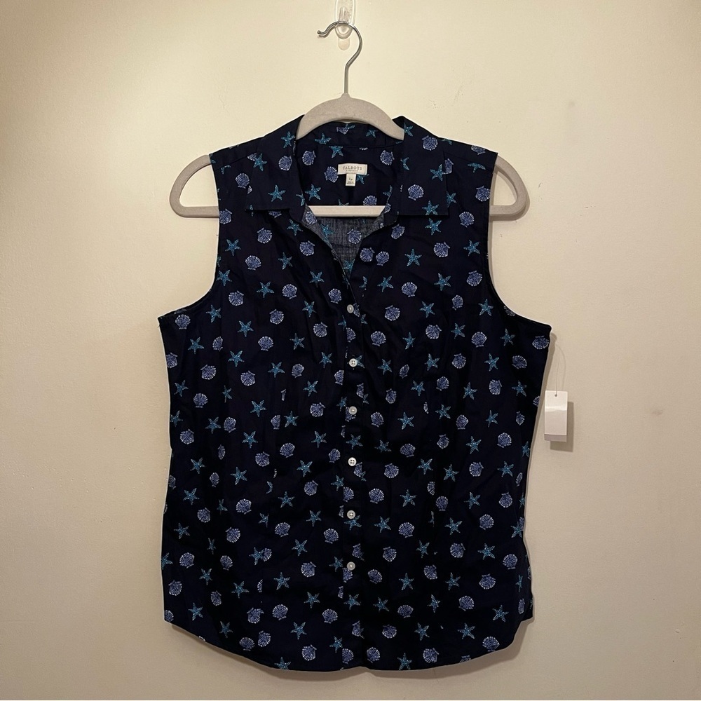 Talbots Blue Sleeveless Button Down Shirt